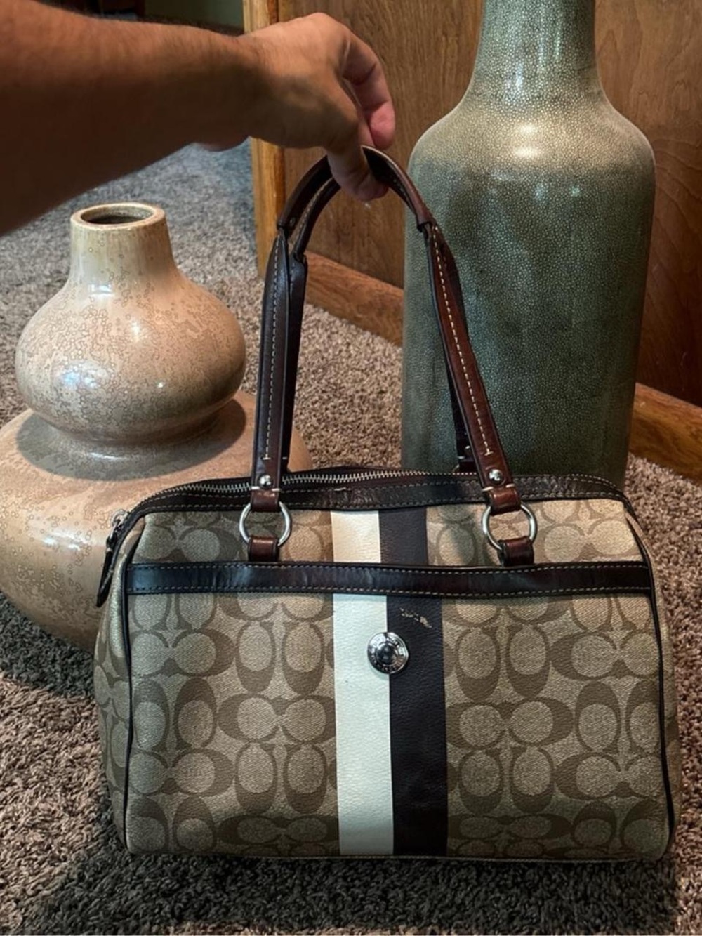 Coach Heritage Stripe Signature Satchel
